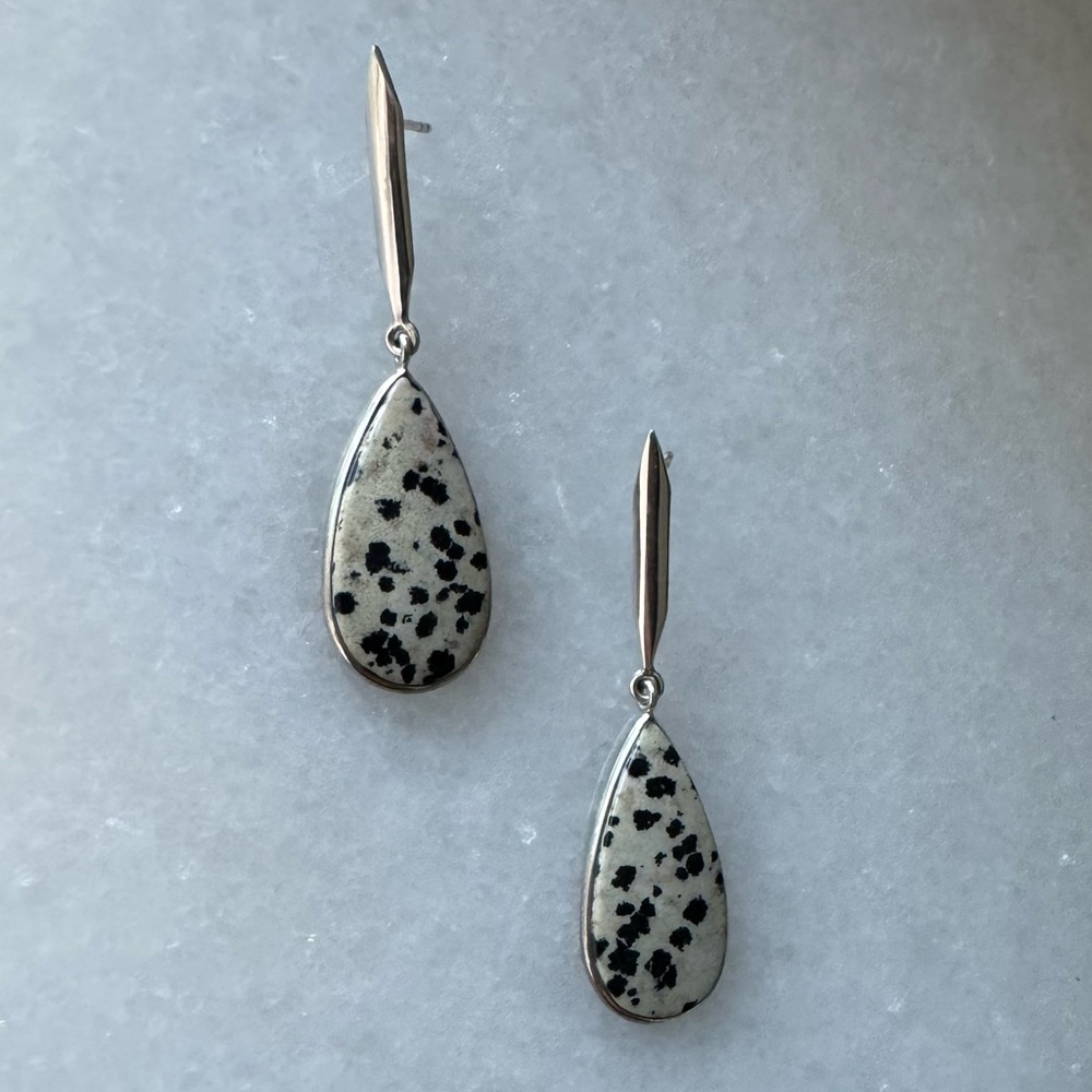 NWOT Tuckernuck 101 Earrings, Dalmatian Jasper, Sterling Silver